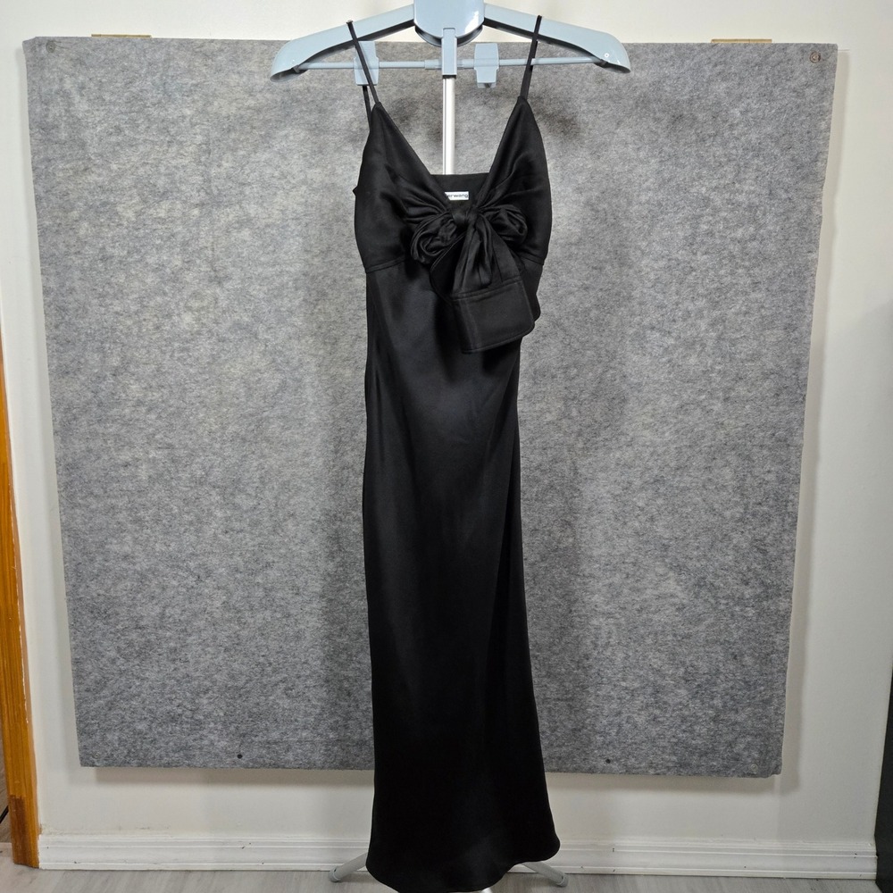 Alexander Wang Women Black Bow Front‎ Slip Maxi Dress Size XS/S